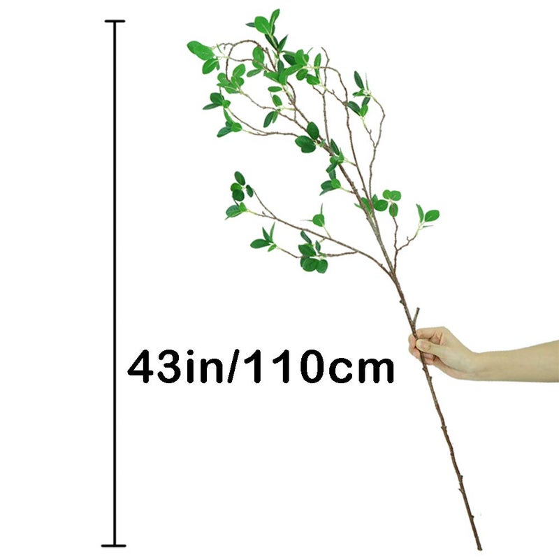 Ollain 43" Artificial Greenery Stems Plants Faux Leaf Green Eucalytus Branches Ficus Twig Fern Fake Green Bushes Shrubs for Home Party Wedding Decoration (4 Pack) - Image 2